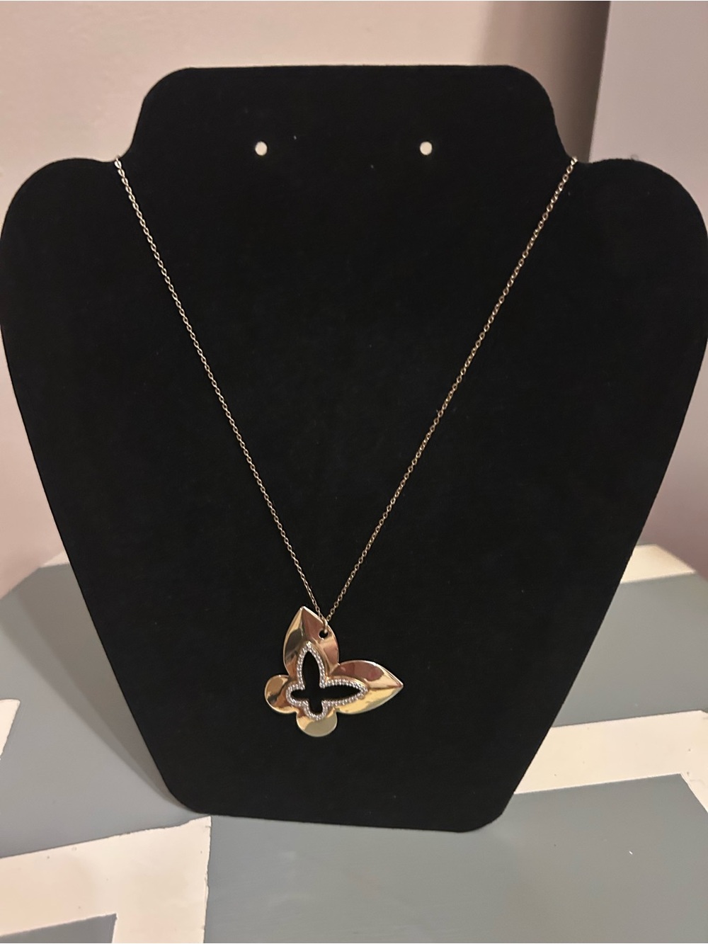 9.25 SS-Gold and Silver Butterfly Pendant Necklace & 22” inches chain.